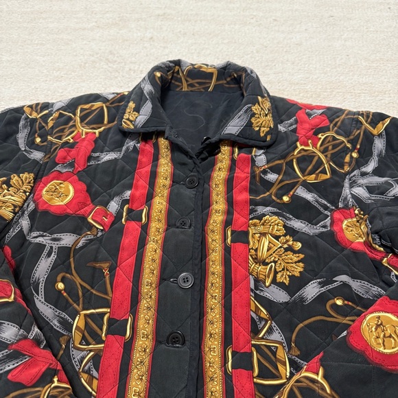 Vintage 90's Baroque Chain Key Quilted Jacket Adult Large Black Red - Picture 3 of 8